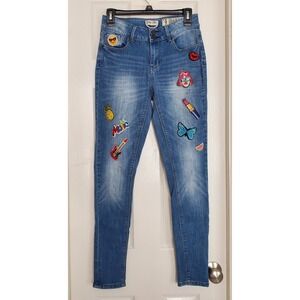 Indigo Rein Anklet Skinny‎ Jeans Blue Medium Wash Novelty Patches Womens Size 9